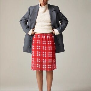 J.‎ Crew Gwen knee-length layered slip skirt in plaid crinkle chiffon Women’s XS